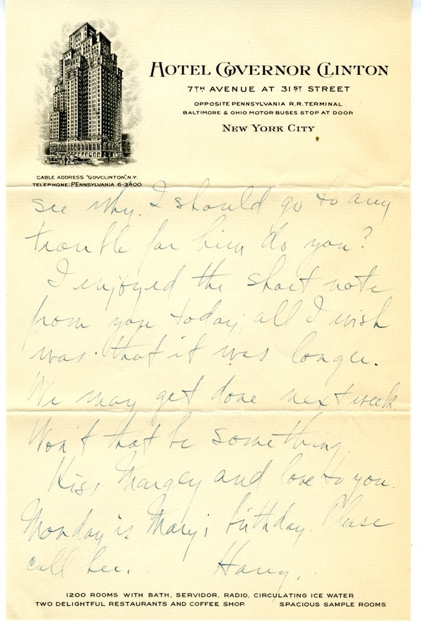 Letter from Harry S. Truman to Bess W. Truman