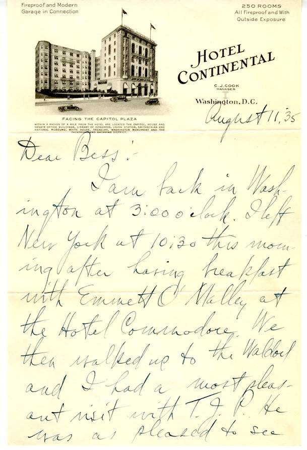 Letter from Harry S. Truman to Bess W. Truman