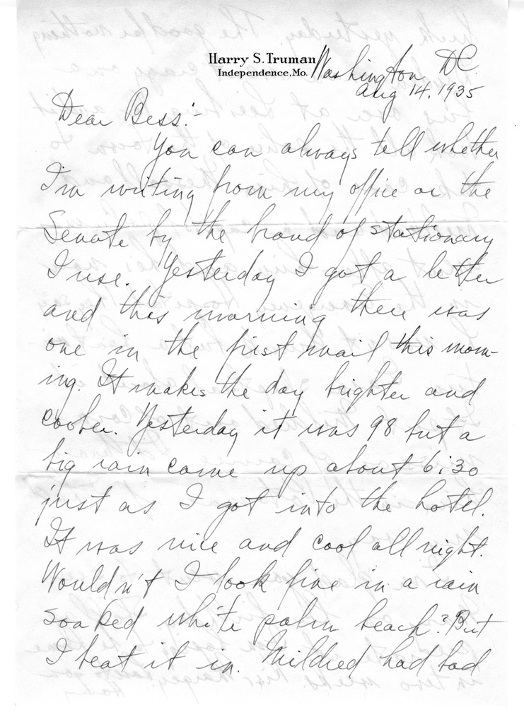 Letter from Harry S. Truman to Bess W. Truman