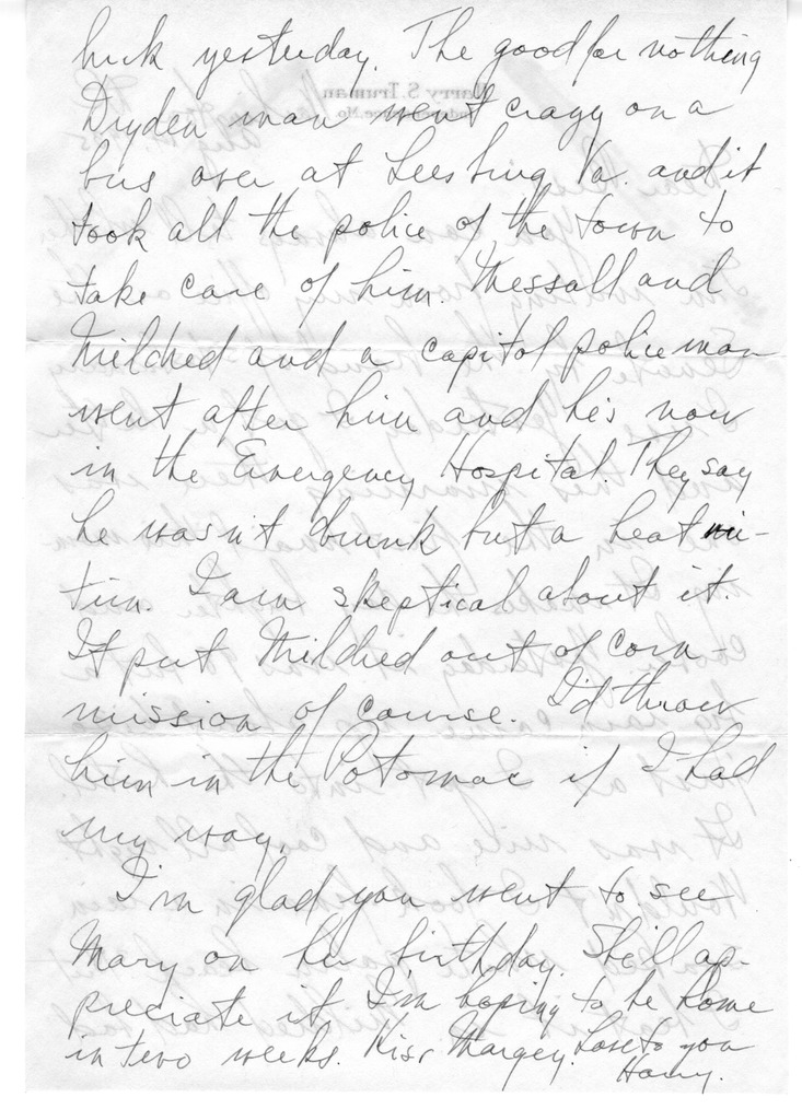 Letter from Harry S. Truman to Bess W. Truman