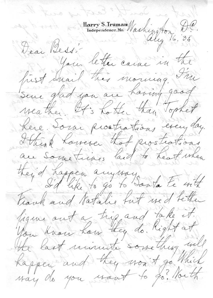 Letter from Harry S. Truman to Bess W. Truman