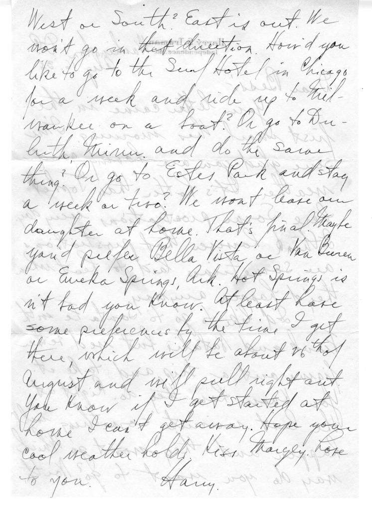 Letter from Harry S. Truman to Bess W. Truman