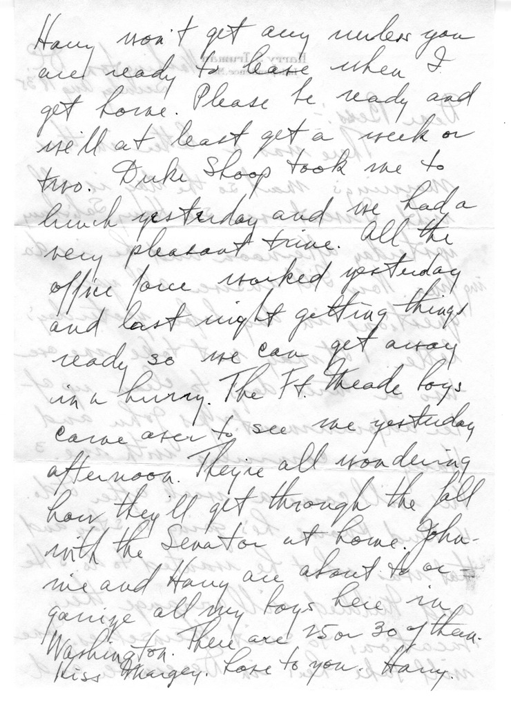 Letter from Harry S. Truman to Bess W. Truman
