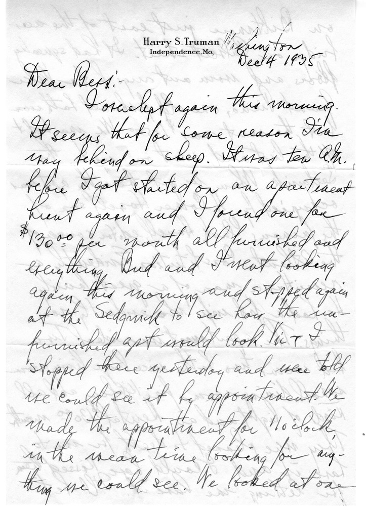 Letter from Harry S. Truman to Bess W. Truman