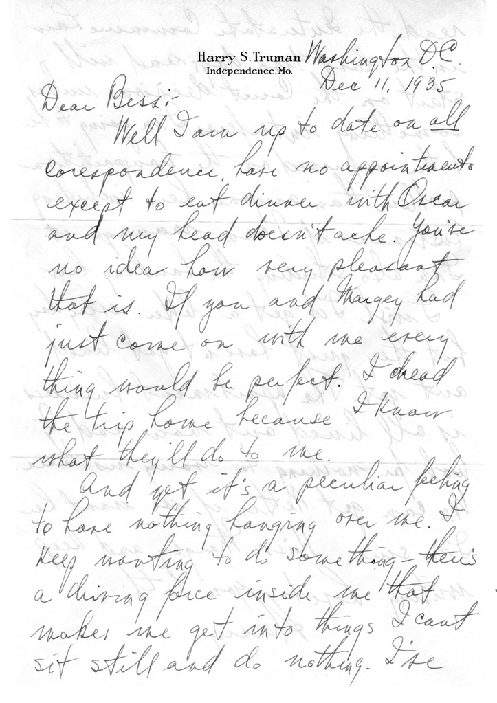 Letter from Harry S. Truman to Bess W. Truman