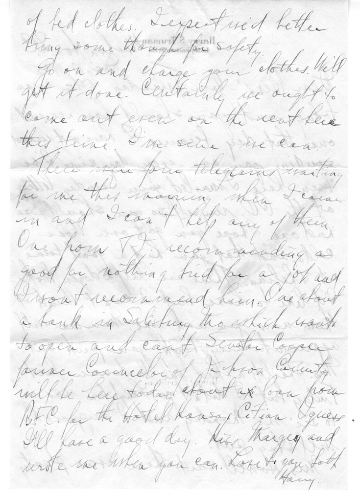 Letter from Harry S. Truman to Bess W. Truman