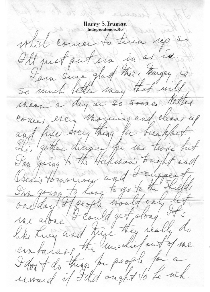 Letter from Harry S. Truman to Bess W. Truman