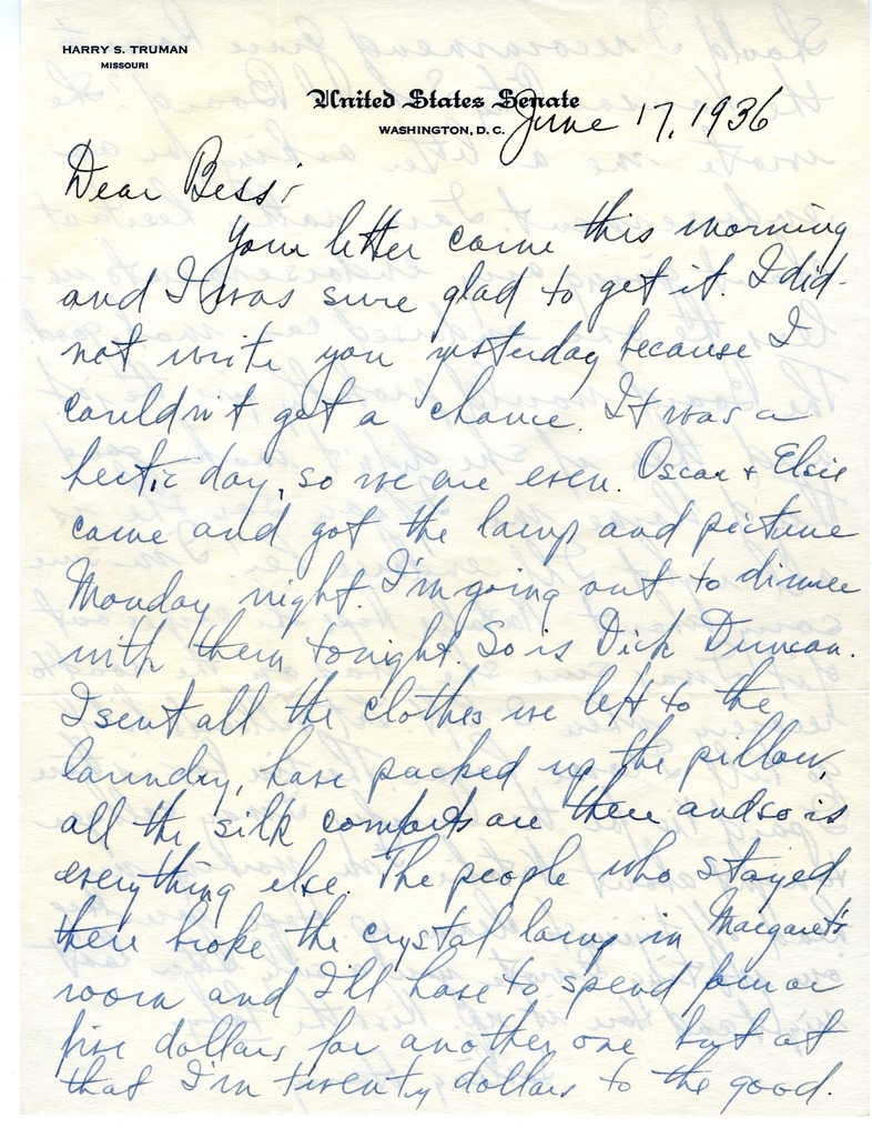 Letter from Harry S. Truman to Bess W. Truman