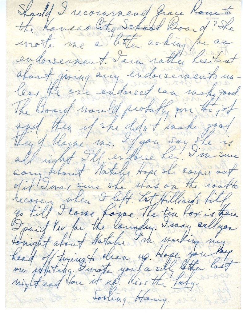 Letter from Harry S. Truman to Bess W. Truman