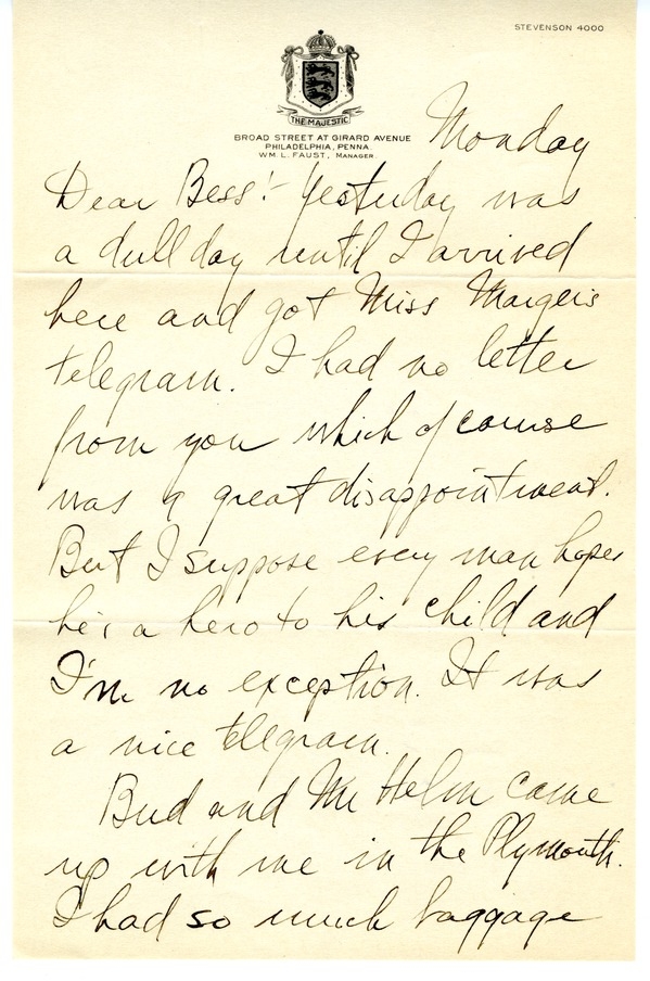 Letter from Harry S. Truman to Bess W. Truman