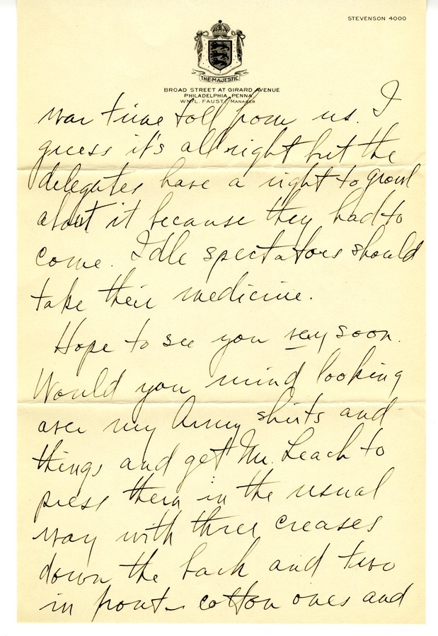 Letter from Harry S. Truman to Bess W. Truman