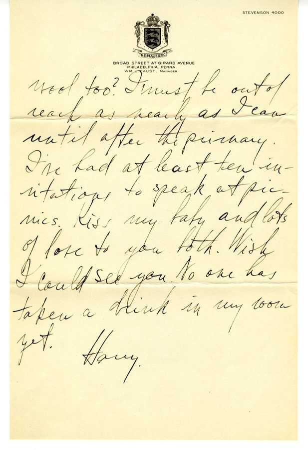 Letter from Harry S. Truman to Bess W. Truman
