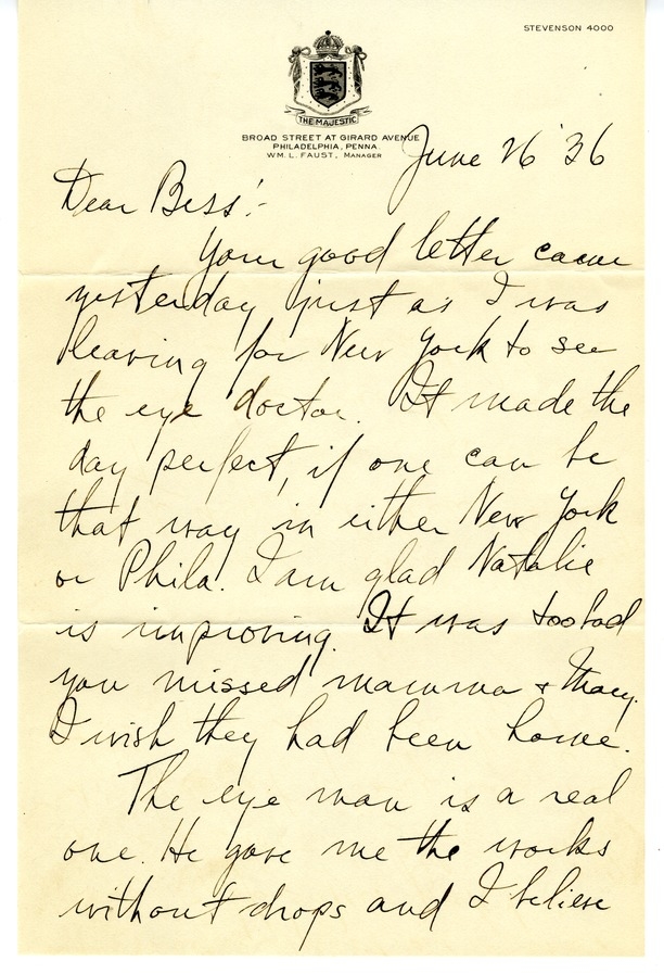 Letter from Harry S. Truman to Bess W. Truman