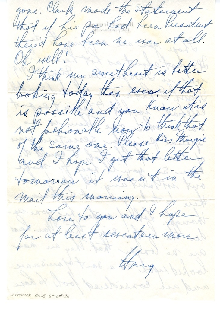 Letter from Harry S. Truman to Bess W. Truman