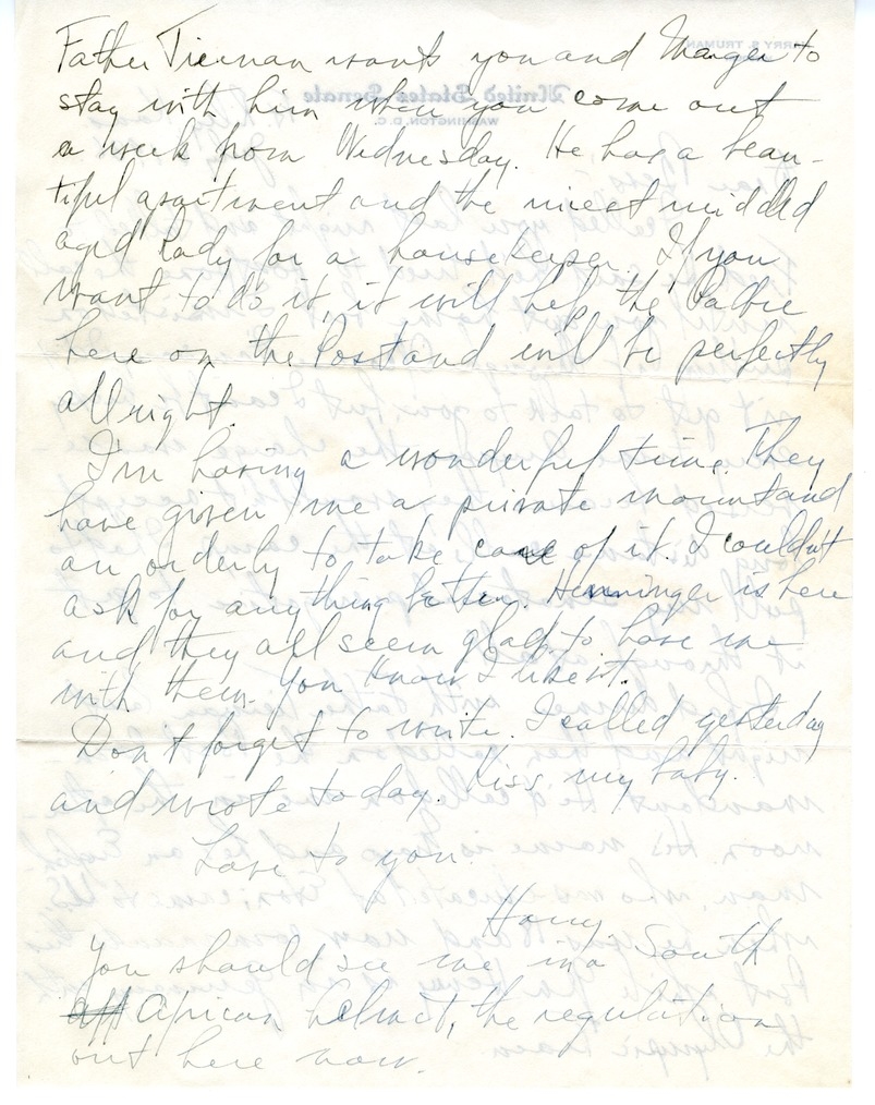 Letter from Harry S. Truman to Bess W. Truman
