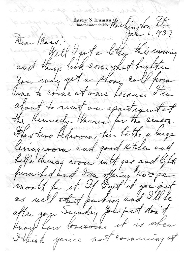 Letter from Harry S. Truman to Bess W. Truman