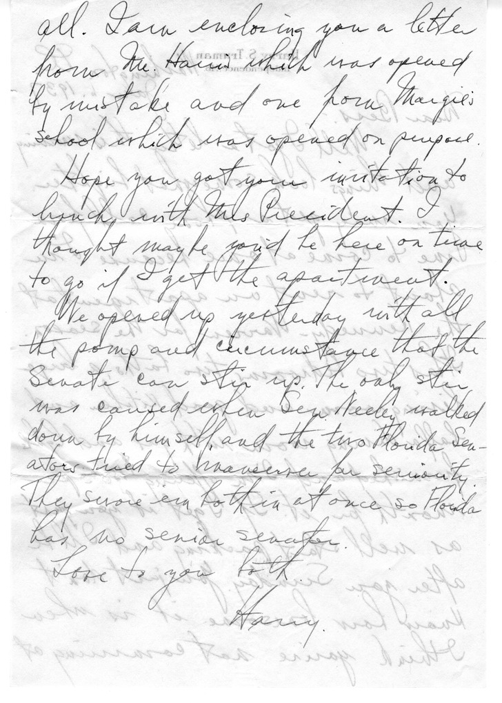 Letter from Harry S. Truman to Bess W. Truman