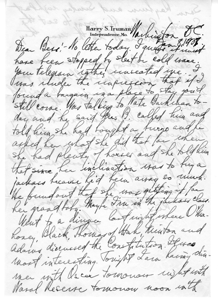 Letter from Harry S. Truman to Bess W. Truman