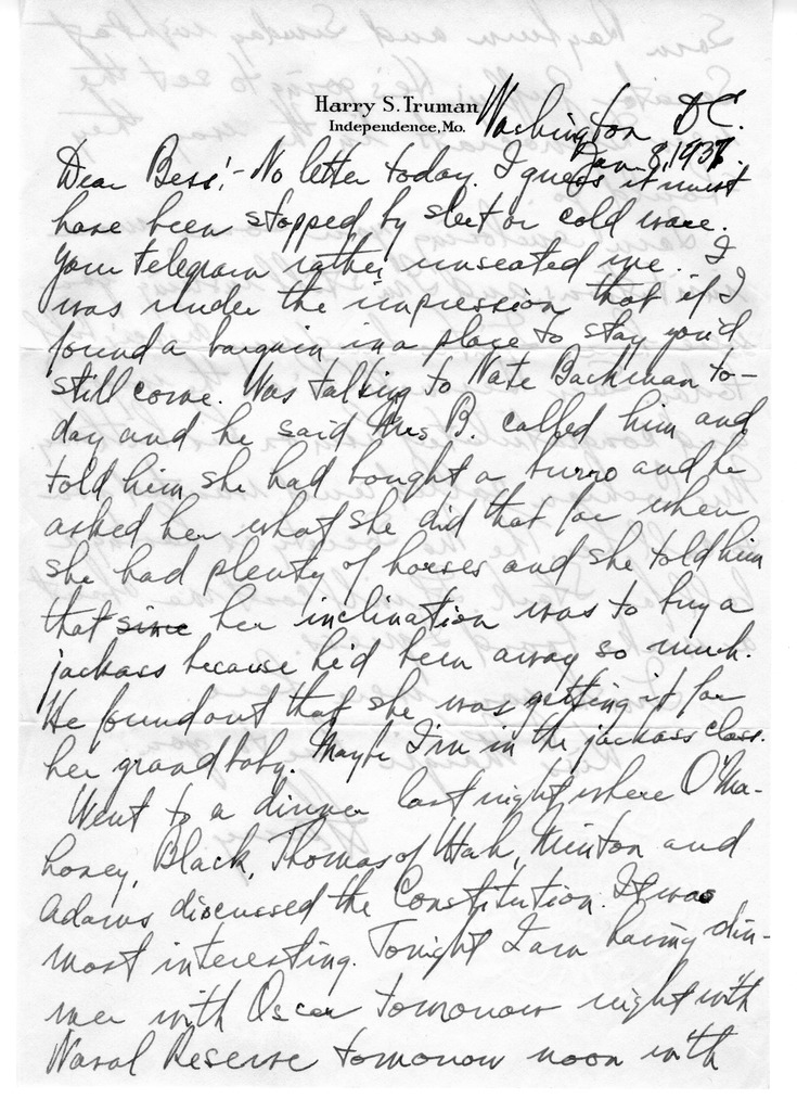 Letter from Harry S. Truman to Bess W. Truman