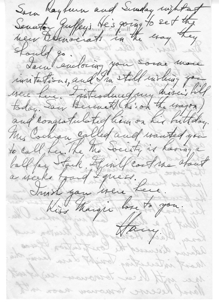 Letter from Harry S. Truman to Bess W. Truman