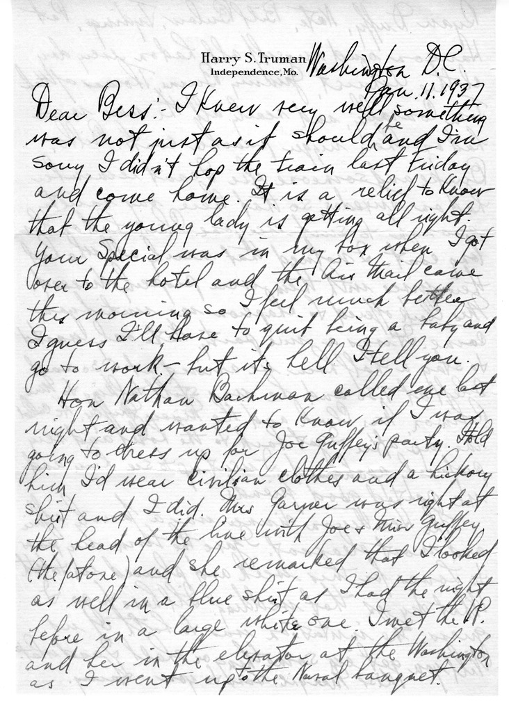Letter from Harry S. Truman to Bess W. Truman