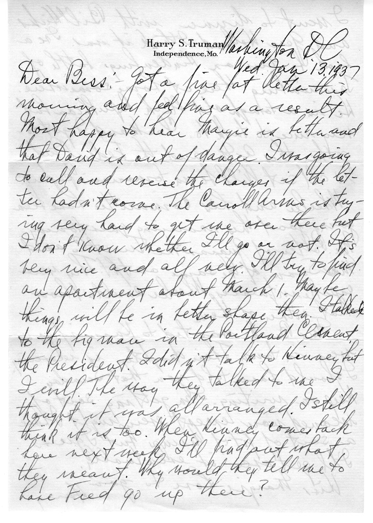 Letter from Harry S. Truman to Bess W. Truman