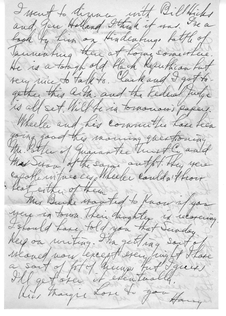 Letter from Harry S. Truman to Bess W. Truman