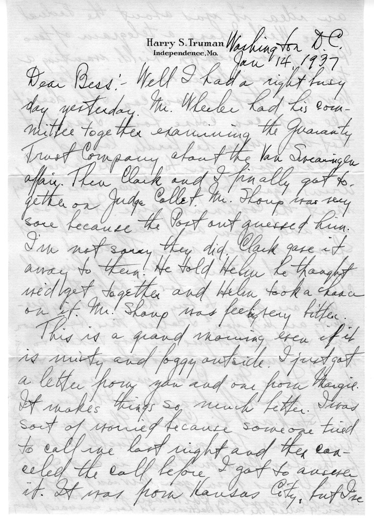 Letter from Harry S. Truman to Bess W. Truman