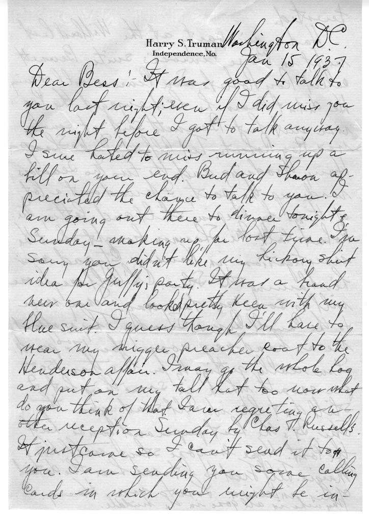 Letter from Harry S. Truman to Bess W. Truman