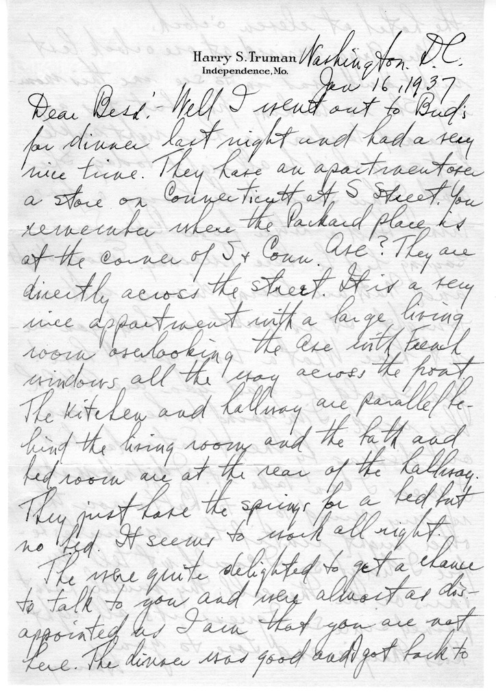 Letter from Harry S. Truman to Bess W. Truman