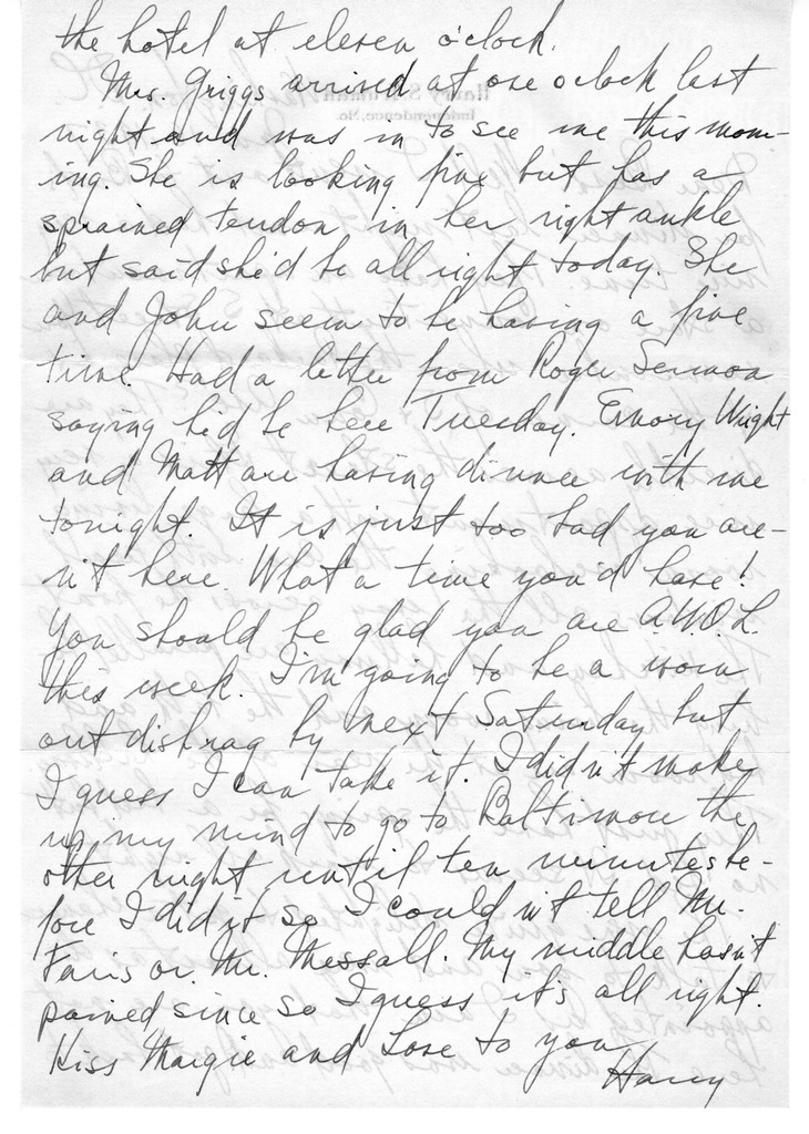 Letter from Harry S. Truman to Bess W. Truman