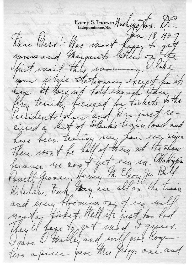 Letter from Harry S. Truman to Bess W. Truman