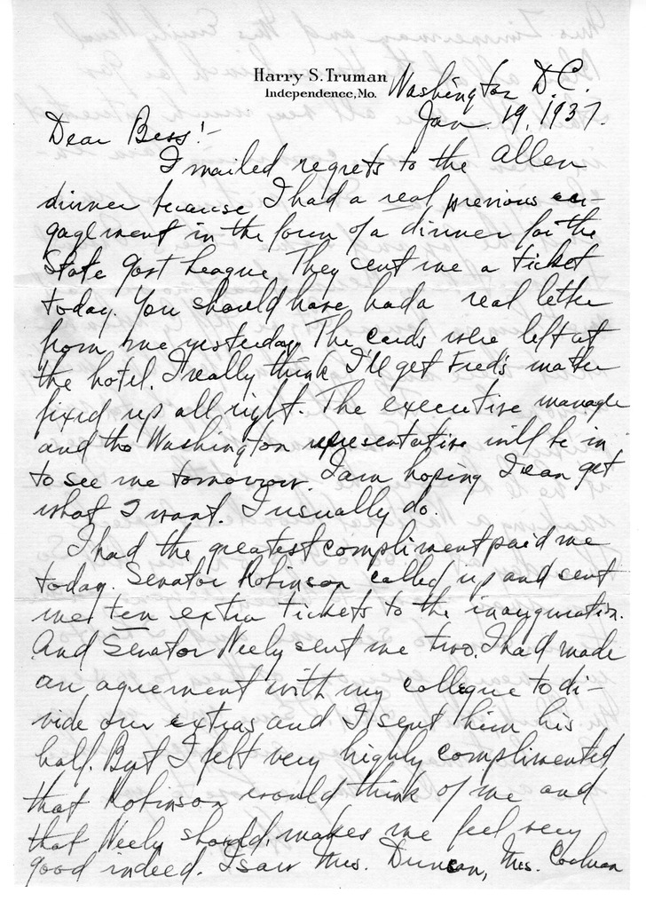 Letter from Harry S. Truman to Bess W. Truman