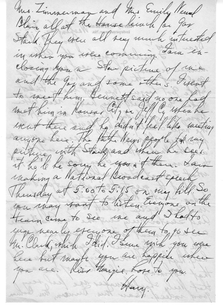 Letter from Harry S. Truman to Bess W. Truman