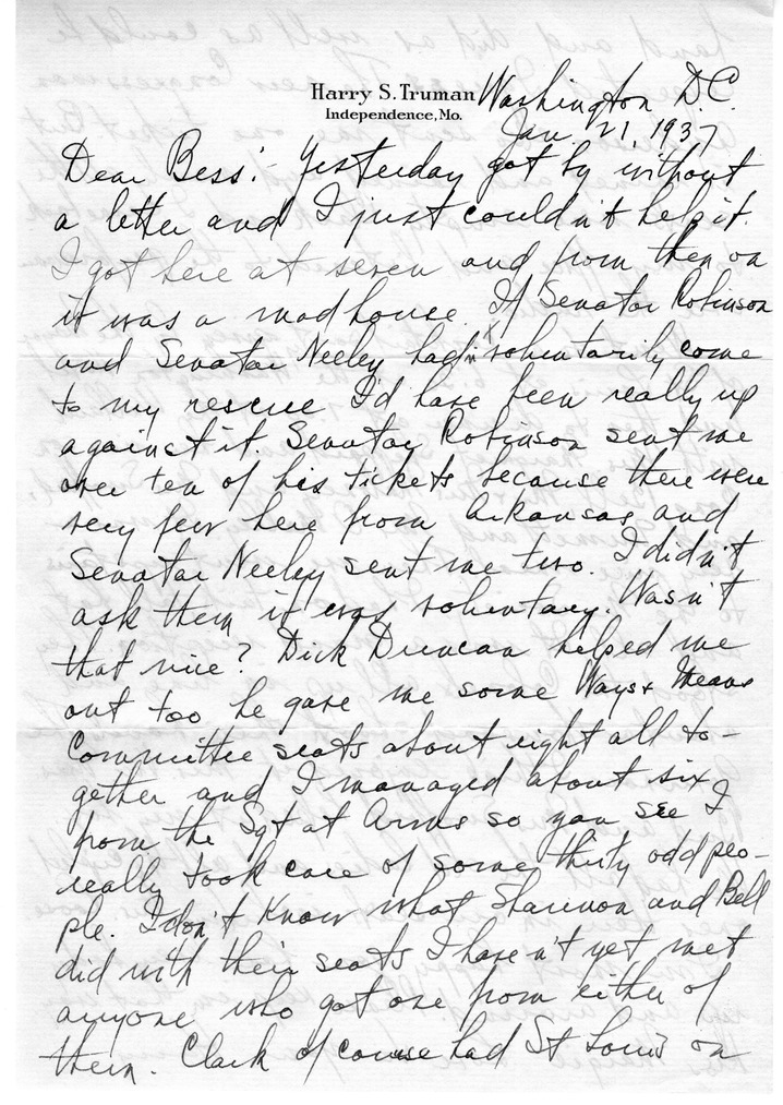 Letter from Harry S. Truman to Bess W. Truman