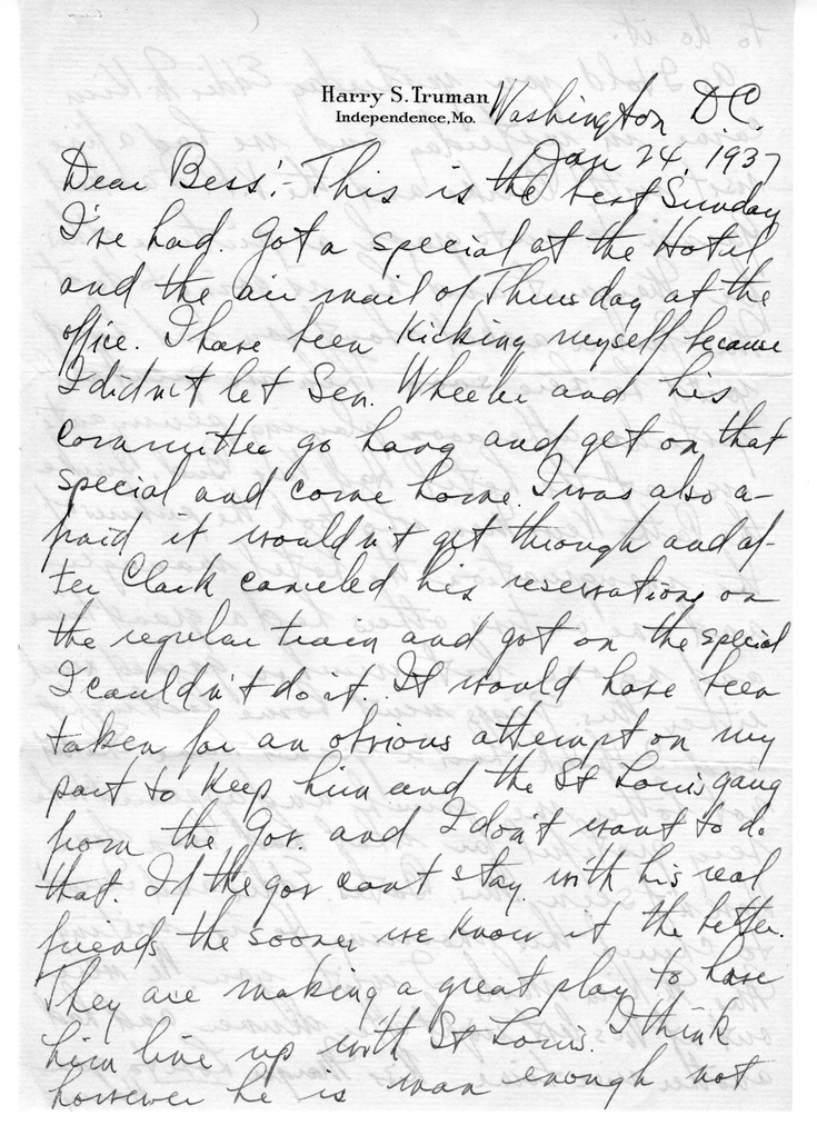 Letter from Harry S. Truman to Bess W. Truman