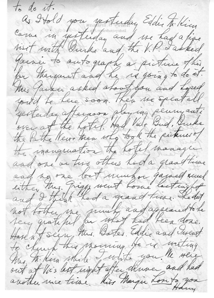 Letter from Harry S. Truman to Bess W. Truman
