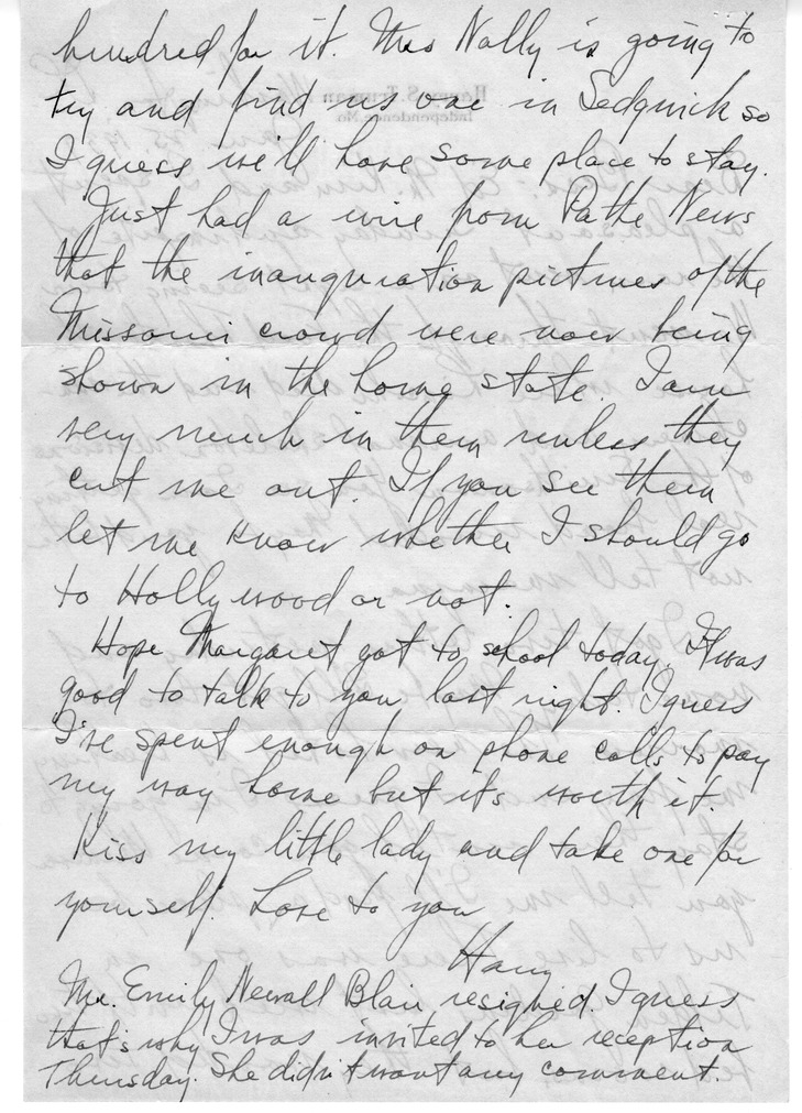 Letter from Harry S. Truman to Bess W. Truman
