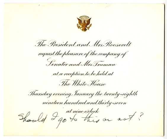 Invitation from President and Mrs. Franklin D. Roosevelt to Senator and Mrs. Truman
