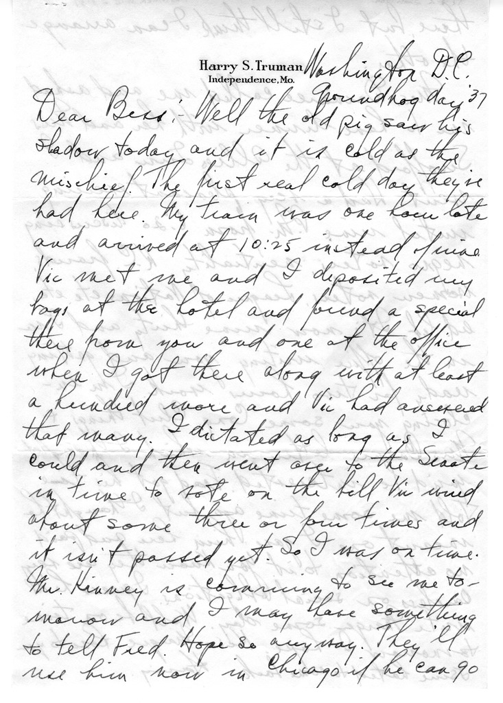 Letter from Harry S. Truman to Bess W. Truman