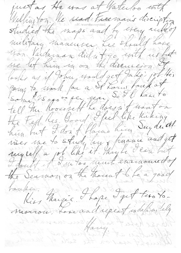 Letter from Harry S. Truman to Bess W. Truman