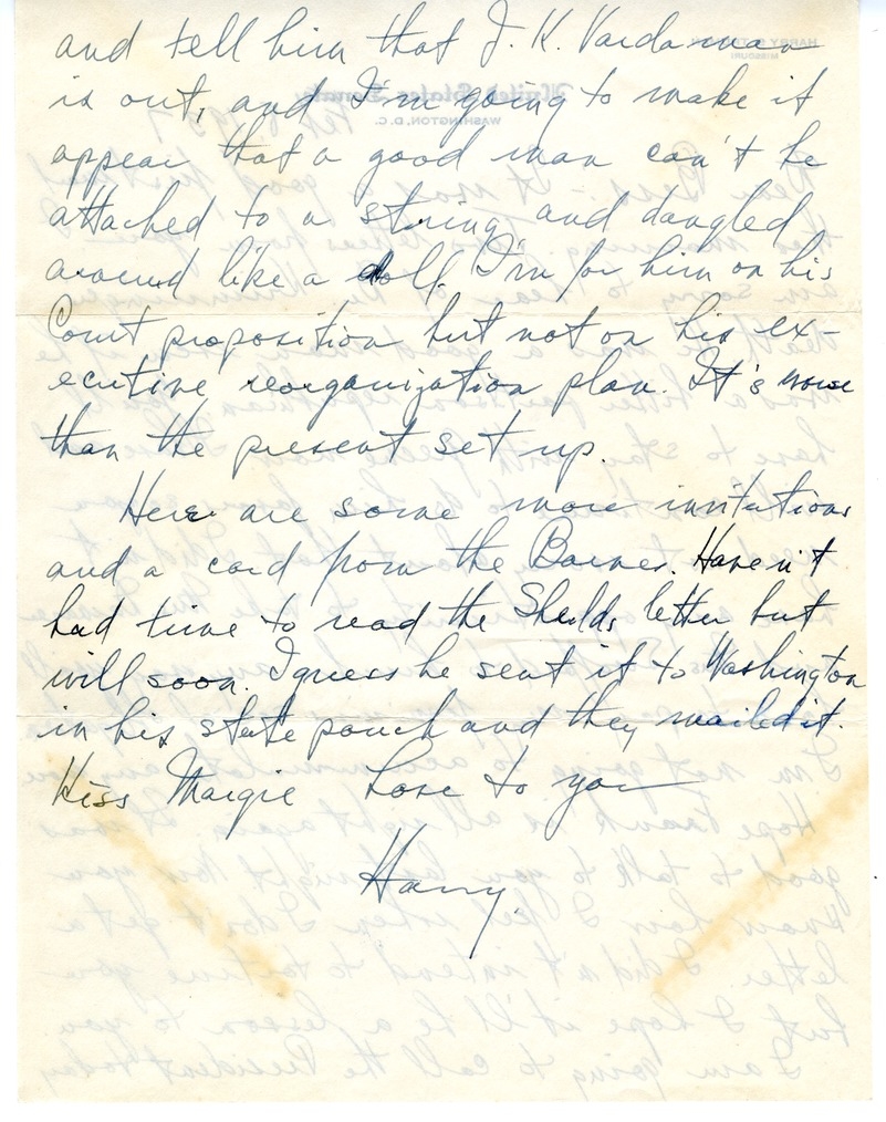 Letter from Harry S. Truman to Bess W. Truman