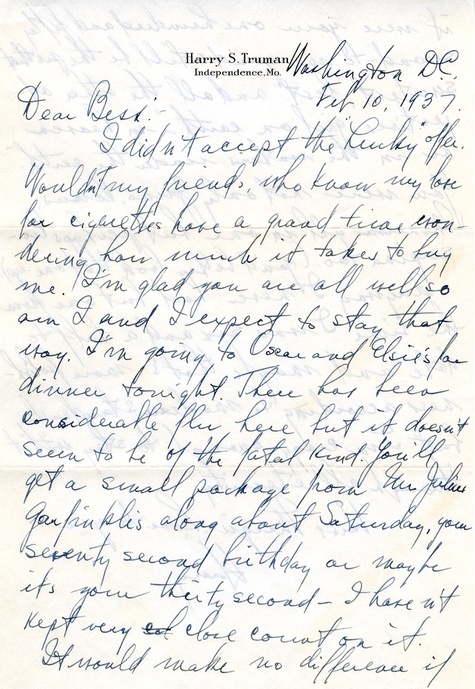 Letter from Harry S. Truman to Bess W. Truman