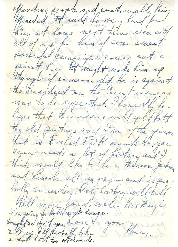 Letter from Harry S. Truman to Bess W. Truman