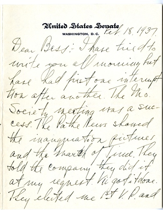 Letter from Harry S. Truman to Bess W. Truman