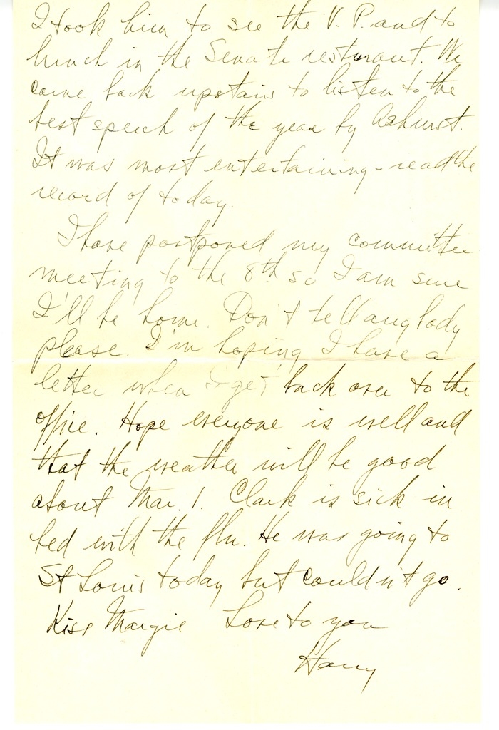 Letter from Harry S. Truman to Bess W. Truman