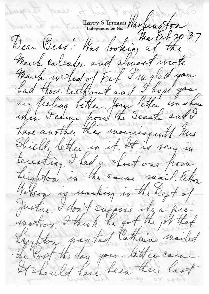 Letter from Harry S. Truman to Bess W. Truman