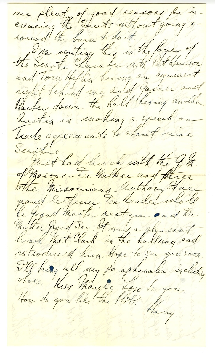 Letter from Harry S. Truman to Bess W. Truman