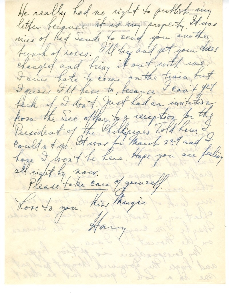 Letter from Harry S. Truman to Bess W. Truman