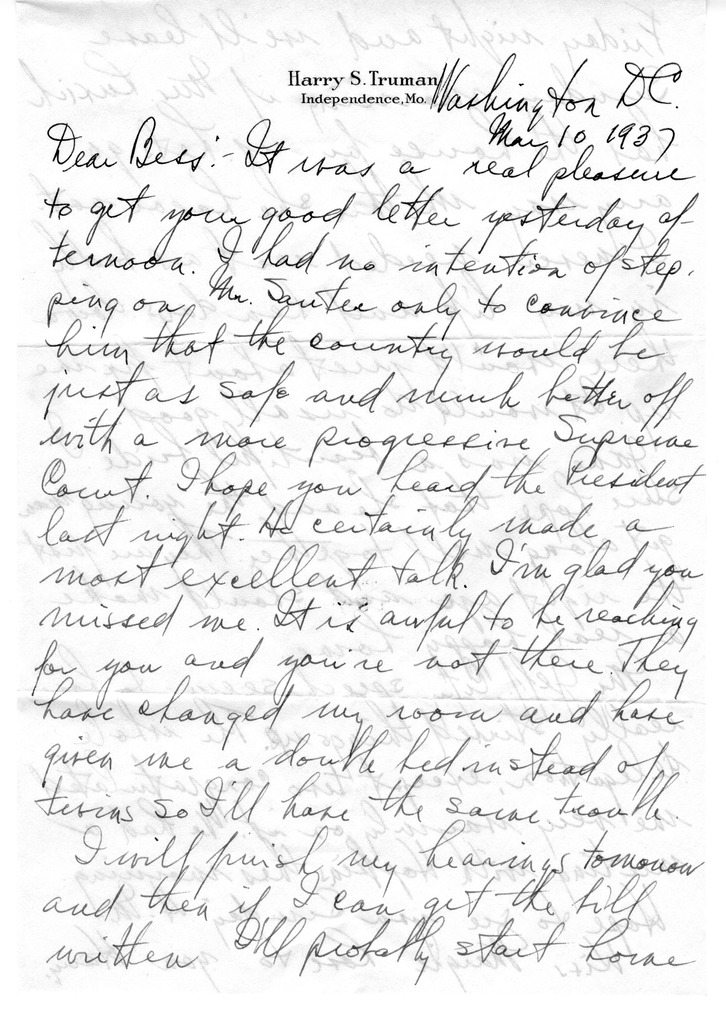 Letter from Harry S. Truman to Bess W. Truman